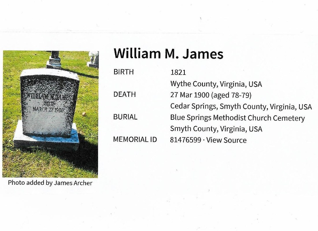 James, Wm M, 2nd Husb. of Susannah Porter, grave 001