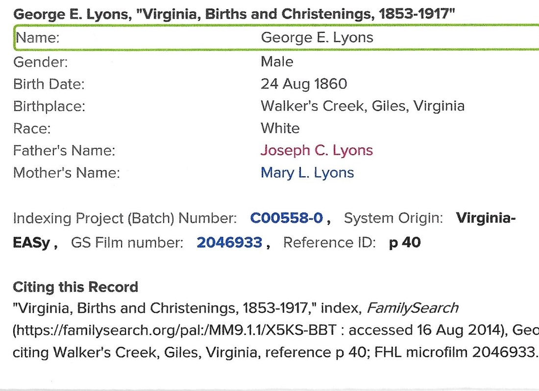 Lyons, Geo. birth 1860 001