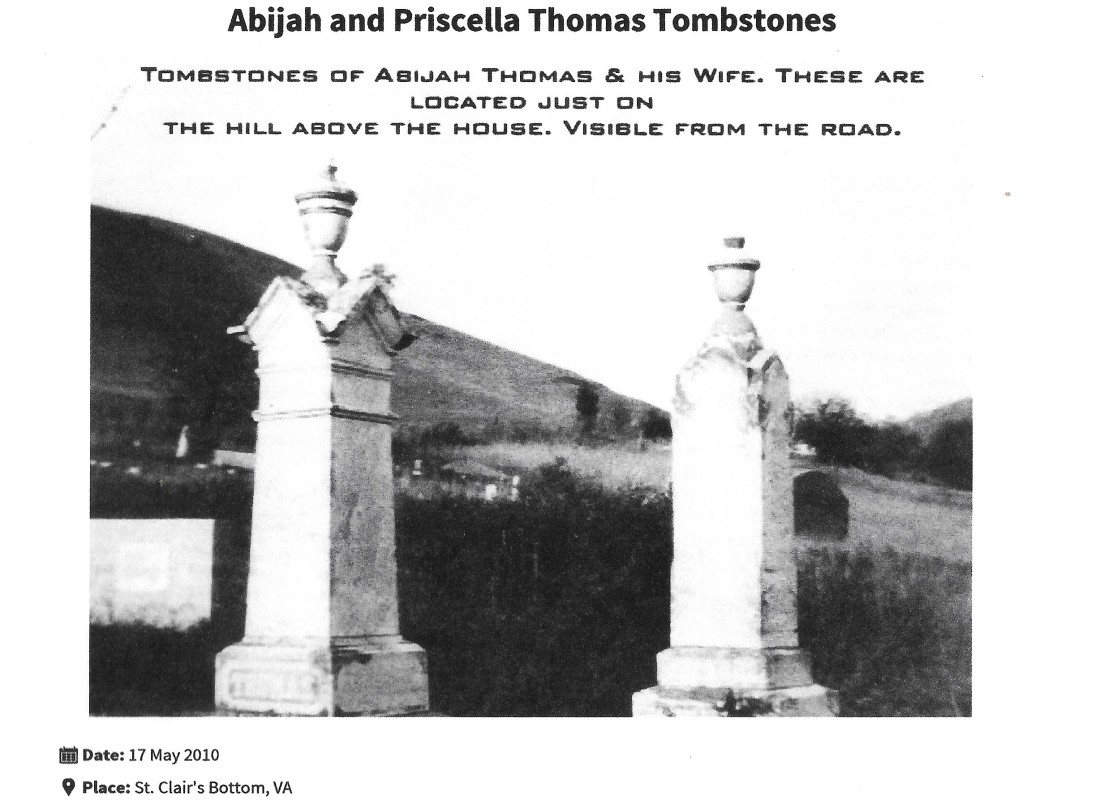 Thomas, Abijah, grave, 1876, St Clair's Bottom, Smyth VA 001
