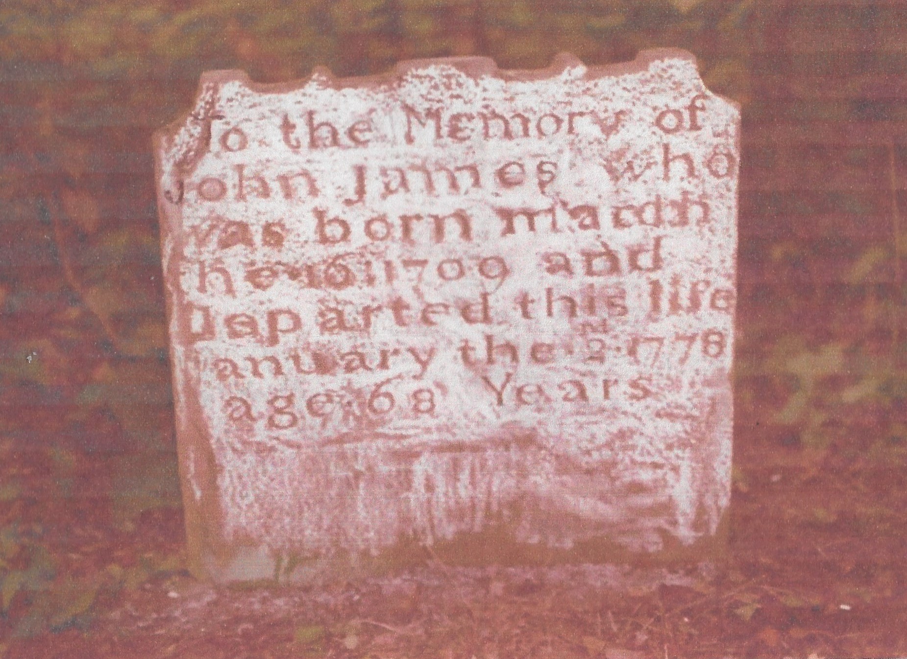 James, John, gravestone, 1778, Elk Run, Fauquier VA 001